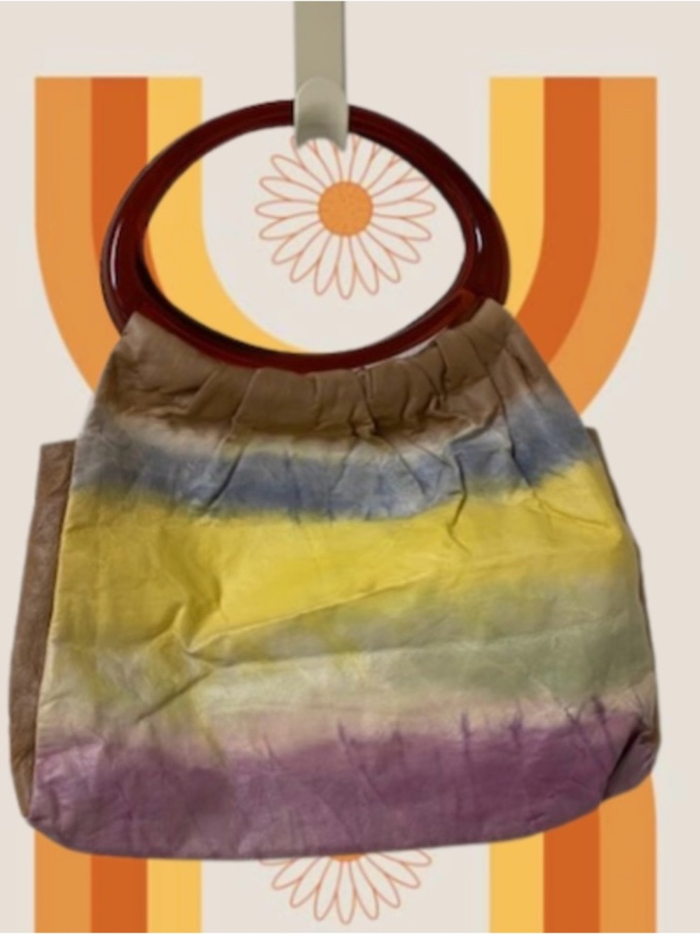 Vintage 70’s tie dye/ombre Leather Bermuda Bag Tortoiseshell Lucite handle